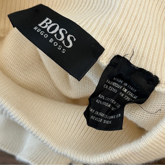 ❤️ Hugo Boss Men's Off-White Wool Blend Mock/Crewneck Sweater L - Picture 3 of 8